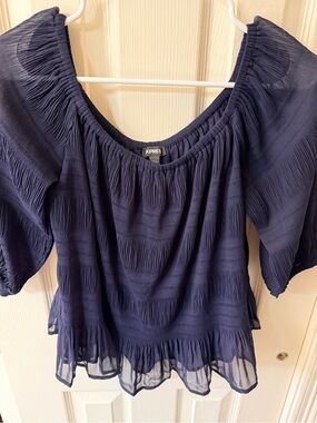 Express Navy Crinkle Peasant Top